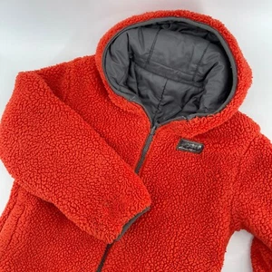 Eddie Bauer Reversible Fleece Puffer Jacket Hooded Orange Gray Kids S - Picture 1 of 12