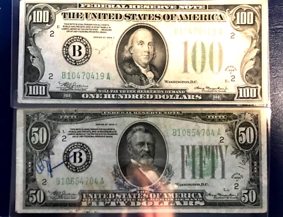 1934 $100.00 Dollar Bill & 1934 $50.00 Dollar Bill Green Seal - Image 1 of 4