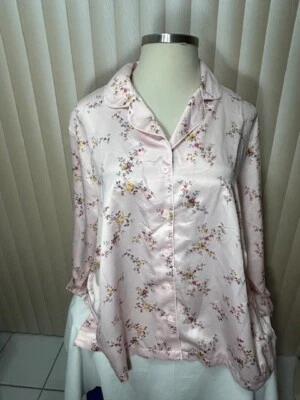 Charter Club Pajama Top 3X Long Sleeve Button Down Collard Pink Floral - Image 1 of 4