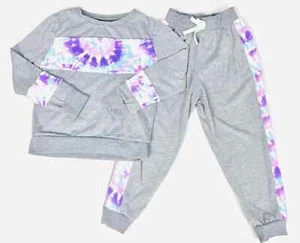 BCBG Girls XS Plush Sweatshirt and Pants Set Gray Tie Dye Stretch Waist Comfort - Picture 1 of 19