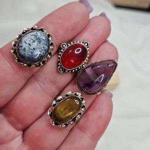 Damen Konvolut 4 Naturstein Ringe Sterlingsilber vergoldet Ringe Boho Bohemian - Bild 1 von 6