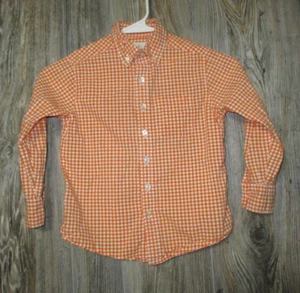 Lands End Boys Size 4 Small Orange White Check Long Sleeve Button Down Shirt - Picture 1 of 8