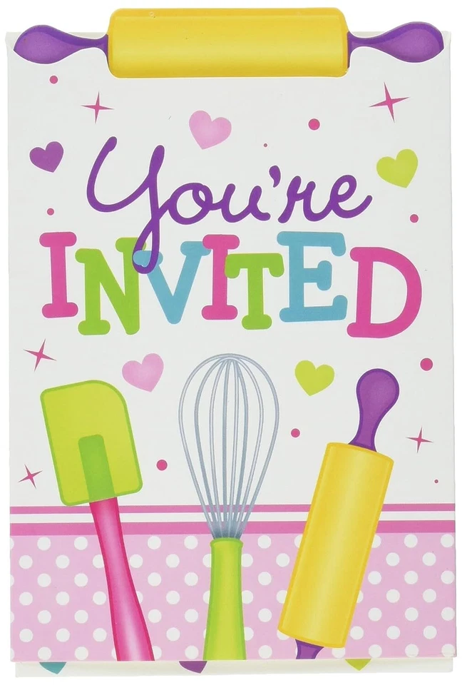 Little Chef Cook Baking Food Kitchen Girls Kids Birthday Party Invitations - Image 1 of 1
