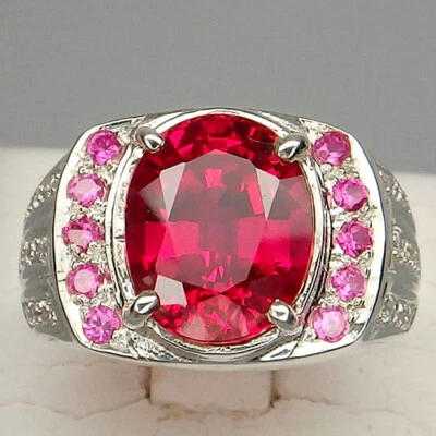 WONDERFUL! RED TOPAZ 5.45CT. & REDDISH PINK RUBY & WHITE SAPP 925 SILVER RING #6 - Image 1 of 4