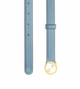 NWT Gucci Blondie gold GG buckle blue leather slim belt - size 90-36 - Picture 1 of 9