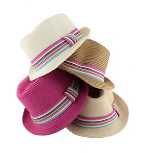 Women's Rainbow Band Flip Sun Beach Straw Hat Cowboy Hat HA4-7