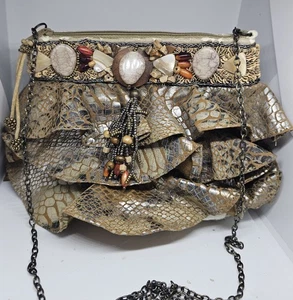 Vintage Mary Frances Brown Gold Beaded Ruffle Purse With Chain Strap *as Is*  - Picture 1 of 8