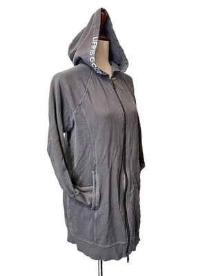 LIFE IS GOOD Para Mujer M Gris Cremallera Completa Larga Sudadera con Capucha Logo Túnica Relajada Foto 1 de 4