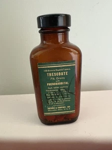 Vintage - Brewer & Co Worcester, MA. Thesodate Amber Bottle W/Cnt. ~ Collectible - Picture 1 of 8