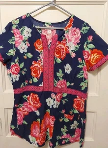 Koi By Kathy Peterson Ladies Size X-Large Blue Print Short Sleeve Scrub Top - Picture 1 of 8