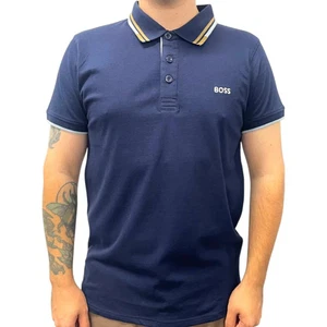 NWT Hugo Boss Polo Shirt With Contrast Logos Color Dark Navy Blue Size L - Picture 1 of 7