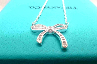 New/Tlffany&Co/Diamond/Bow Necklace Ribbon Pendant Platinum 16in 41㎝ - Image 1 of 4