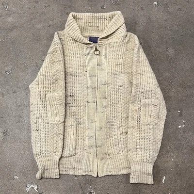 Vtg 1960s Pendleton Oatmeal Wool Western Zip Cardigan Sweater Big Lebowski Sz XL - Image 1 of 4