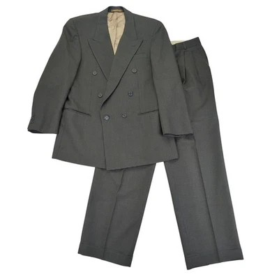 Traje Chaqueta Pantalones Pata de Gallo Vintage Fiore Para Hombres 38R Doble Pecho 3 Btn Lana Foto 1 de 4