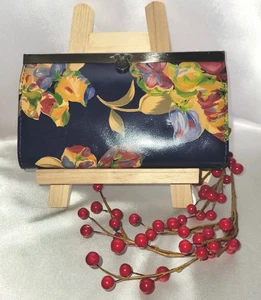 Patricia Nash Le Fleur Cauchy 💯 Cartera de cuero RFID con cierre de bloqueo a presión azul marino  - Imagen 1 de 9