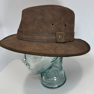 Dorfman Outdoor Men’s Safari Faux Leather Fedora Hat Size Med Hiking Fishing - Image 1 of 4