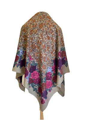 Y9# ETRO Made in Italy Wool Silk Floral Scarf Beige Multicolor Vintage - Image 1 of 4