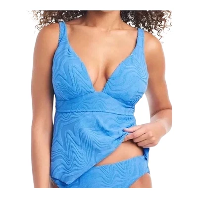 Bar III Womens Hankey Hem Textured Tankini Top Cobalt Blue XS–XL Adjustable Tie - Image 1 of 3