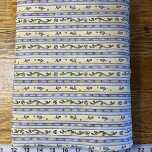 3 Yard Piece Cotton Quilting Fabric Easter Purple/Green/Blue Floral Stripe - Picture 1 of 5