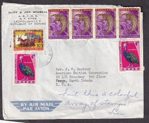 Belhian Congo 1964 Cover Cliff Stabell ABFMS Leopoldville to Baptist Fargo ND - Bild 1 von 1