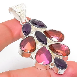 Turmalina bicolor, piedras preciosas de amatista 925 colgante de joyería de p... - Imagen 1 de 5