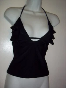 Women's Black Tankini Swimsuit Ruffle Halter Self Tied Bathing Top~SZ S~NWT - Picture 1 of 6