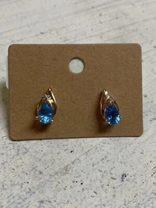 Orecchini donna oro giallo 14 kt traforati diamante topazio blu - Foto 1 di 6