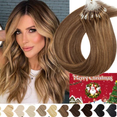 Микро кольцо петля бисер наконечник волос расширения 100% реальный человеческих волос толщиной смешанный цвет - Изображение 1 из 4