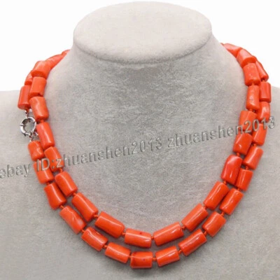15-18毫米天然橙色红色不规则圆柱形珊瑚宝石串珠项链18-50 — 第 1/4 张图片