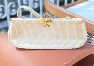 Vintage 1960s Roberta Di Camerino Ivory Beige Velvet Purse Clutch Bag GT Hardwar - Picture 1 of 14