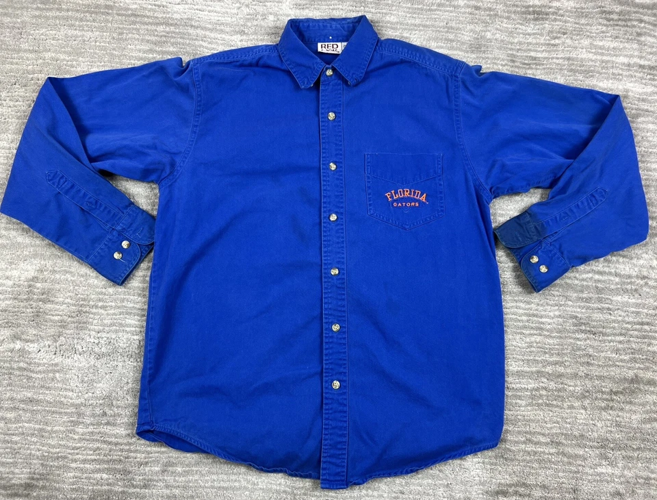Vintage Florida Gators Shirt Mens Medium Blue Button Down Long Sleeve Red Oak - Image 1 of 4