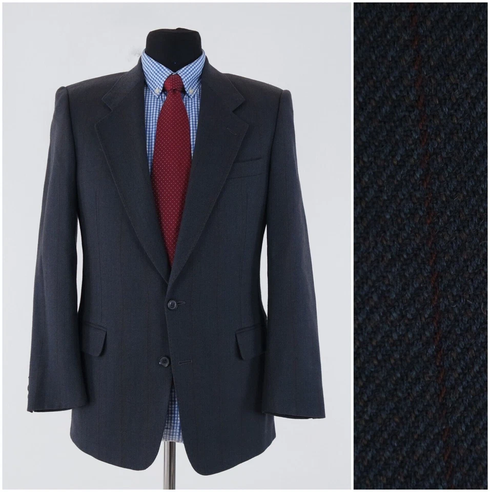 Casaco esportivo masculino vintage 40S tamanho EUA REGÊNCIA listrado azul lã blazer jaqueta - Imagem 1 de 4