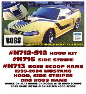 N712 & N713-S2 & N716 1999-04 FORD MUSTANG - BOSS HOOD / SIDE STRIPE - COMPLETE - Foto 1 di 1