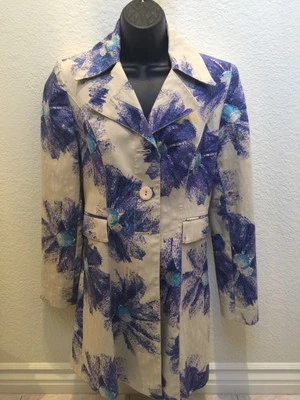 Ideology Long Beige And Purple Floral Coat Jacket Career Formal Small - Image 1 of 3
