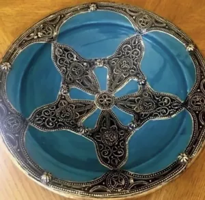 Moroccan Hand-Made, Large Ceramic Bowl w/ Metal Filigree. 13” Diameter - Picture 1 of 3