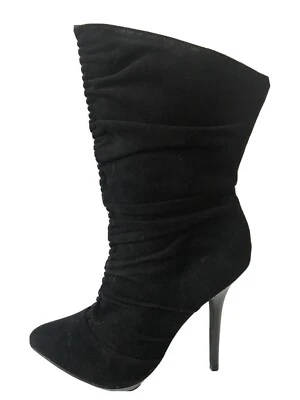 Botas JS by Jessica Simpson de gamuza acanalada media pantorrilla punta puntiaguda negras 7,5 M Foto 1 de 4