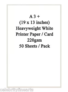 White A3+ Printer Paper 50 Sheets Pack Double Sided 220gsm Heavyweight inkjet - Picture 1 of 2