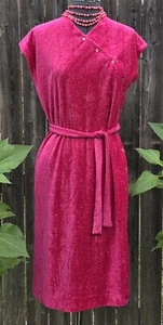 Edith Flagg California Belted Dress Velour Terry Button Up Vintage Fuchsia - Picture 1 of 11
