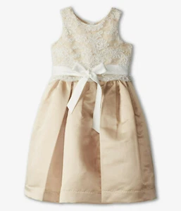 Us Angels NWT Flower Girl & Special Occasion Dress Champagne Size 5 Lace Overlay - Picture 1 of 2