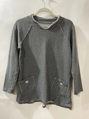 Неоновый Будда Топ женщин светло темно-серый полоски размер S 100% хлопок кнопка карман - Изображение 1 из 4