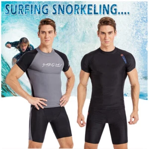 Men's Rash Guards Two-piece Sets Sunscreen Short-Sleeve Surfing Snorkeling Suit - Imagen 1 de 22