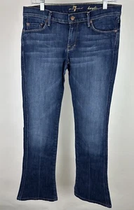 Pantalones de mezclilla 7FAM Kaylie Bootcut 28 tiro bajo lavado oscuro elástico lavado a la piedra retro - Imagen 1 de 15