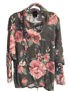 Neu mit Etikett Lularoe mittelgrau Blumenmuster Wasserfallausschnitt angeraut Waffelmuster Strick Kristen Pullover - Bild 1 von 7