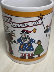Christmas Mug Peace On Earth Alma Lynne Holiday Coffee Tea Cup Santa Reindeer - Picture 1 of 7