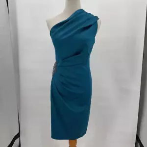 Women's Jessica Howard Evenings One Shoulder Cocktail Dress Teal Blue 8 - Picture 1 of 6