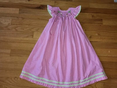 Vive La Fete Collection Smocked Dress Sz 4T Pink Checked Embroidered Hula Dancer - Image 1 of 4