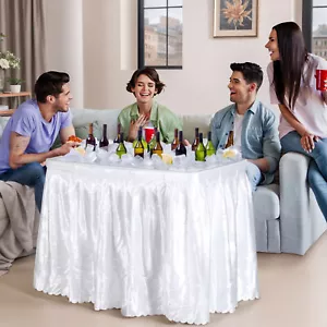 Folding Ice Cooler Table Outdoor Party Drink Cooler with Detachable White Skirt - Picture 1 of 24