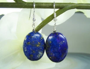 Schöne Ohrringe aus Edelsteinen Lapislazuli in Ovalform 925er Silber Ohrhaken - Bild 1 von 1