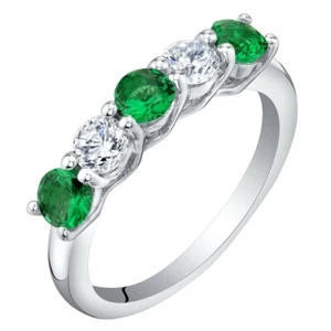 Banda de anillo enrejado de cinco piedras esmeralda simulada de plata esterlina - Imagen 1 de 3