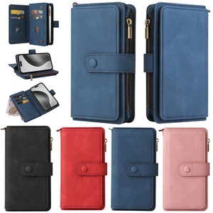 Para iPhone 16e/15/14/13/12/11/X/8 Cuero Soporte Abatible Cremallera Cartera Estuche + Correa - Imagen 1 de 60